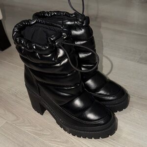 AQUA boots puff quilted block heel booties